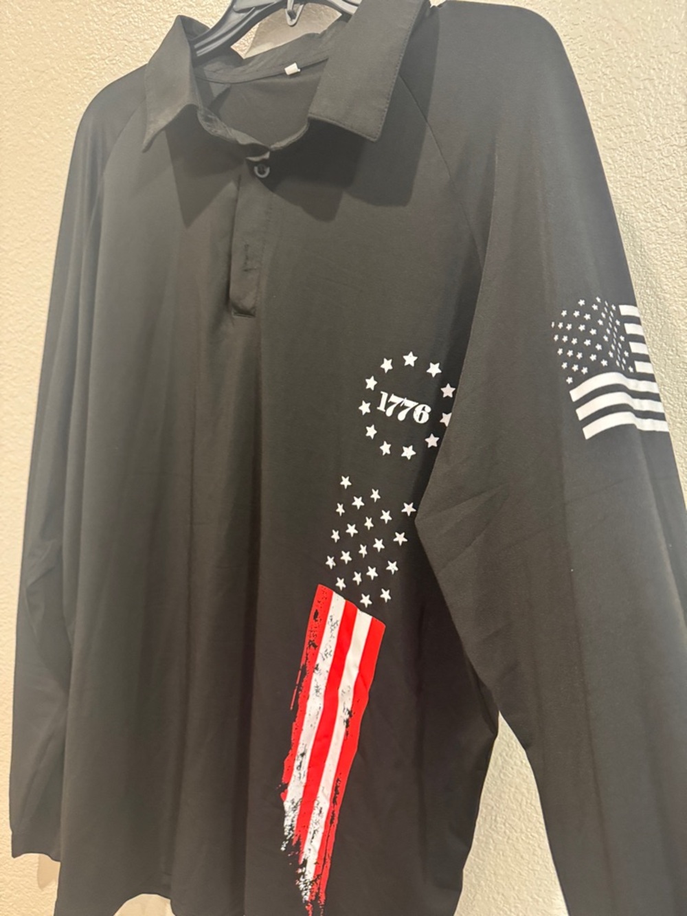 Men's Black 1776 Patriotic Long-Sleeve Polo Shirt